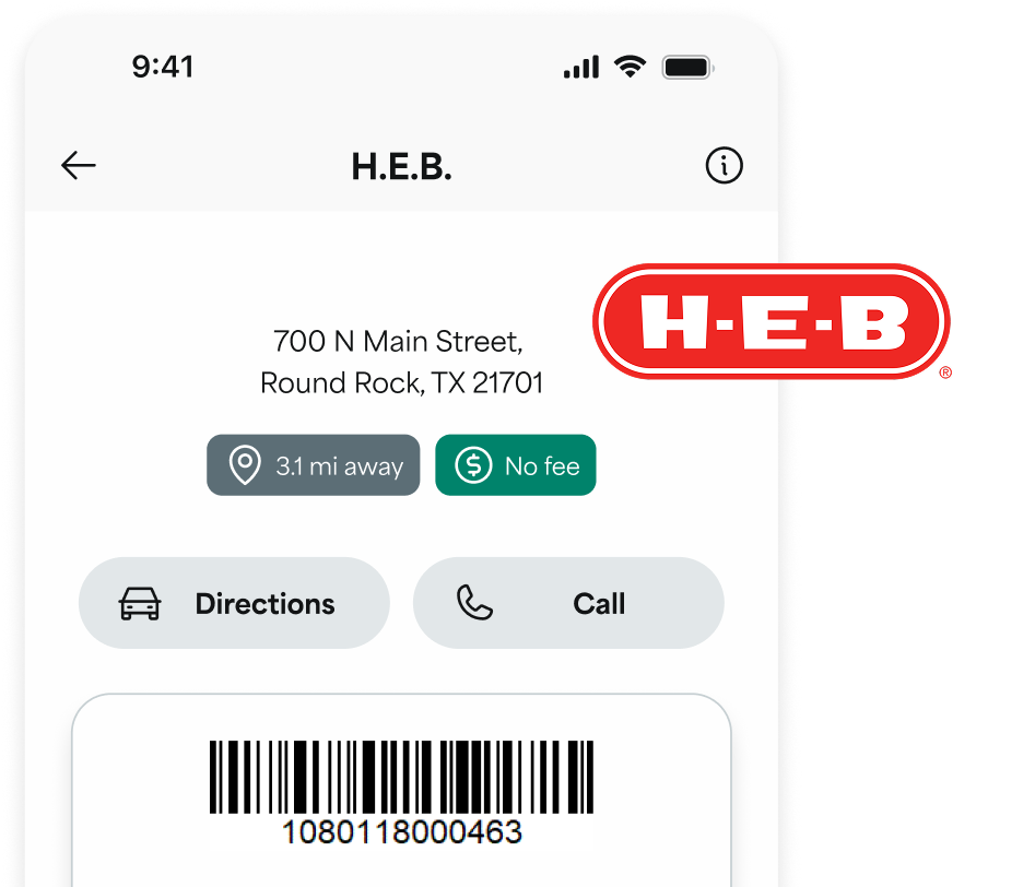 H-E-B reload location displayed in app