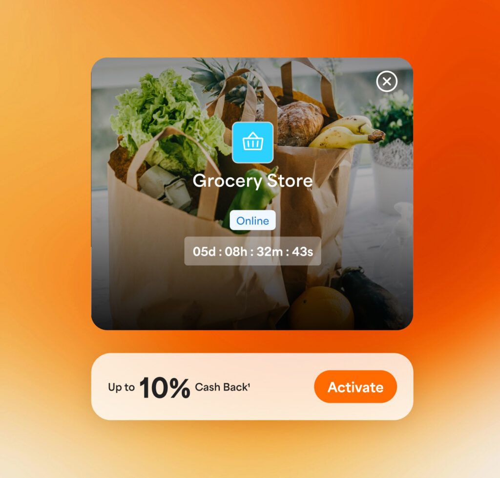 A sample offer that can be activated for up to 10% cash back for a grocery store