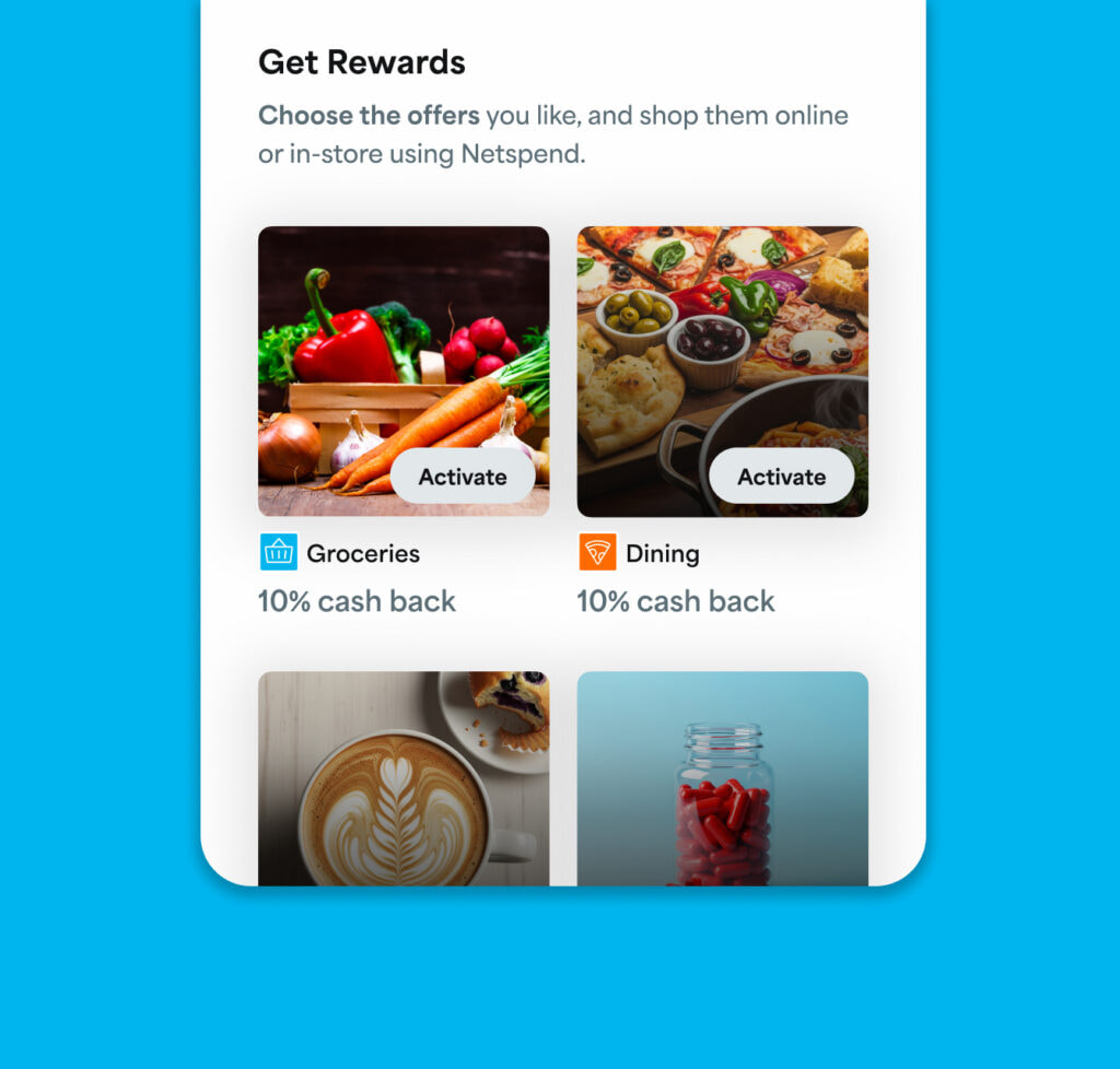 Sample rewards offered in a Netspend account