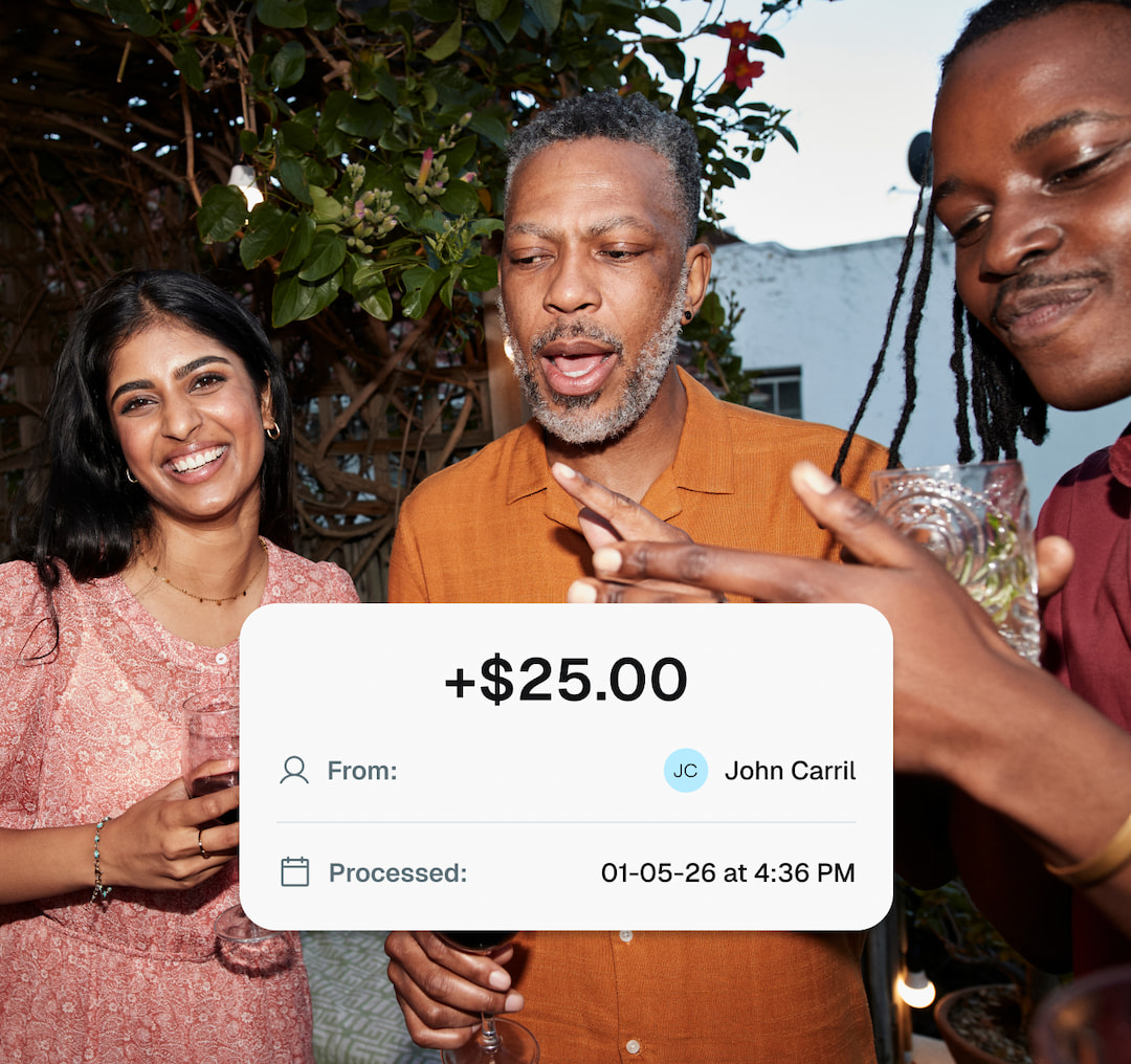 Example user interface sending money to a peer