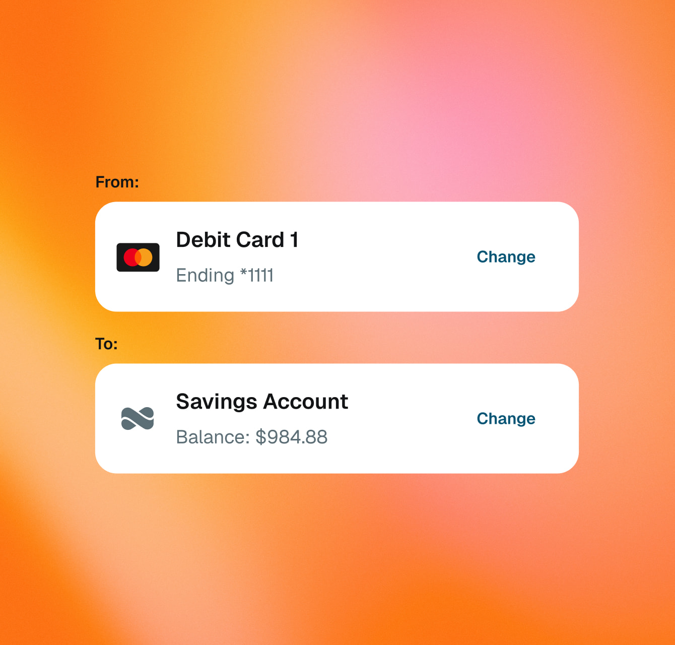 Example of a user interface to transfer money between accounts