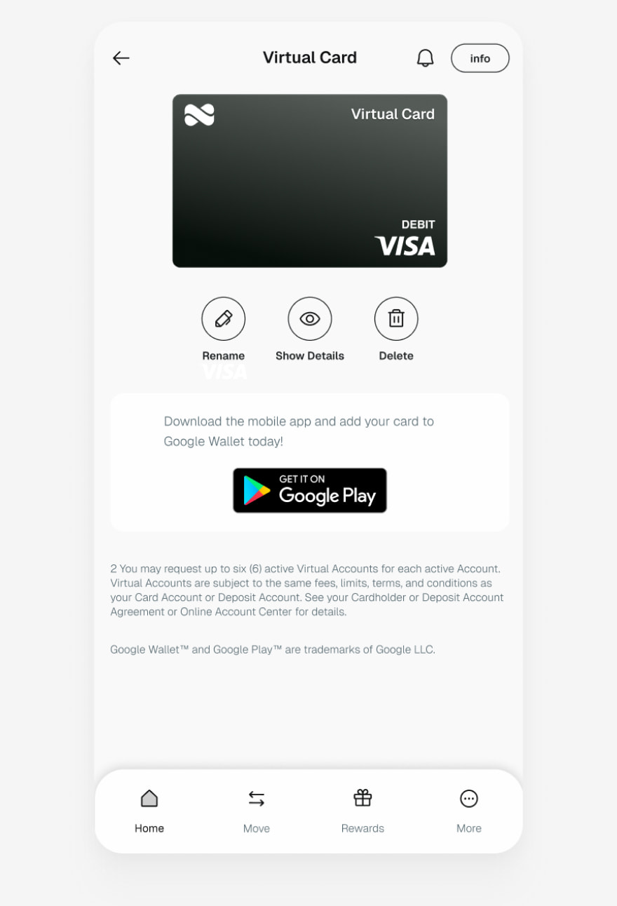 Virtual Card screen on the Netspend app