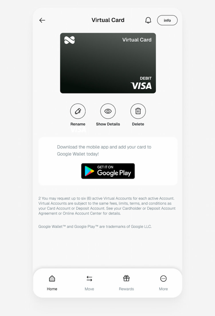 Virtual Card screen on the Netspend app