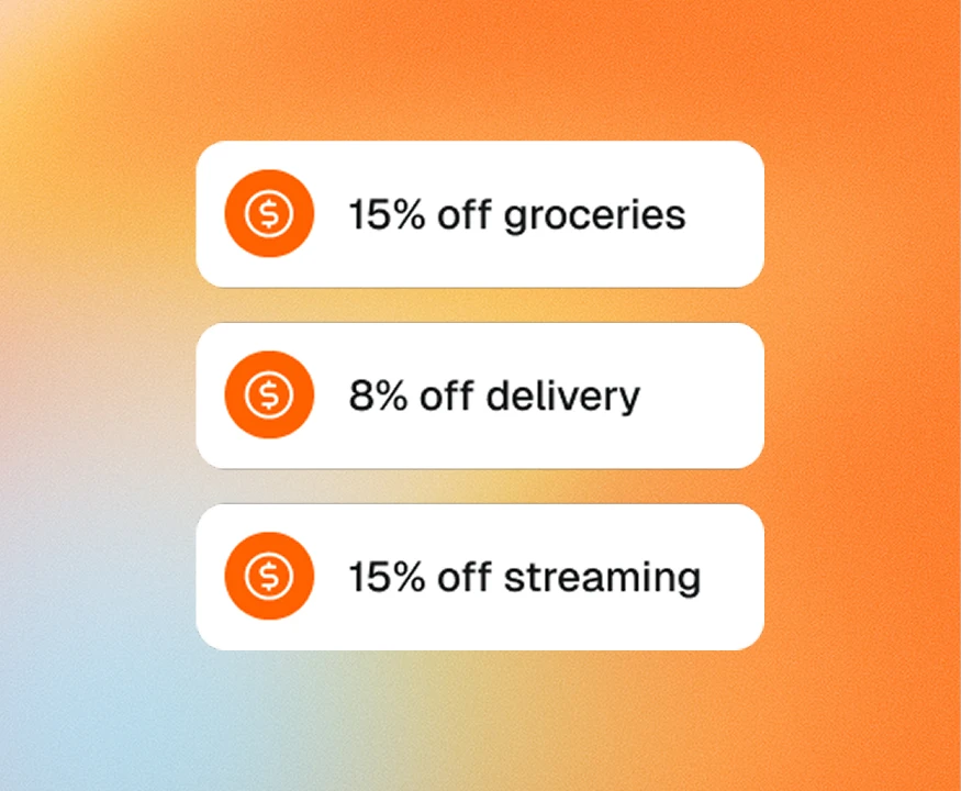 15% off groceries, 8% off delivery, and 15% off streaming
