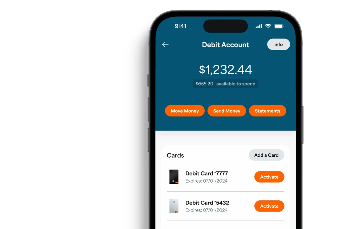 iPhone showing the debit account card screen