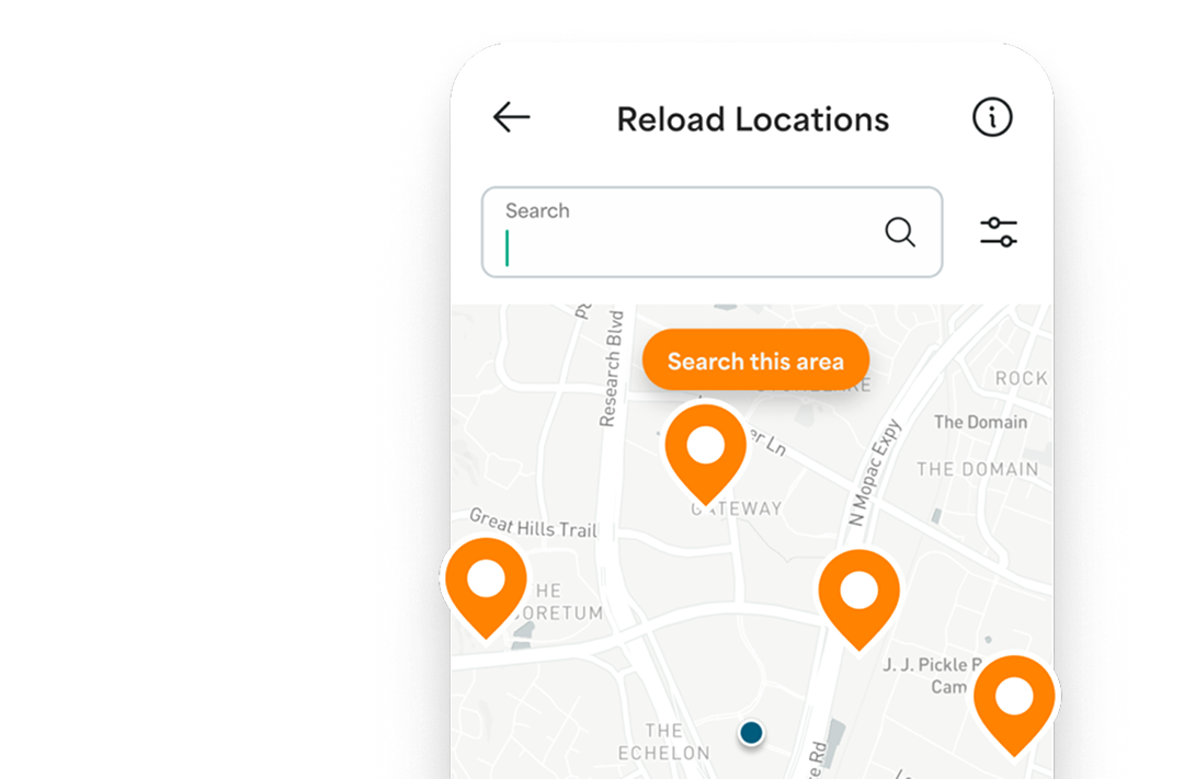 App screen showing reload locations