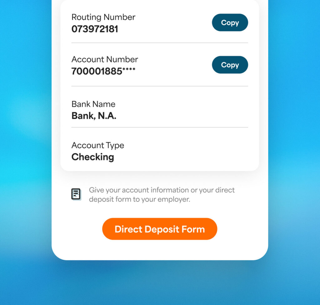 Screenshot of account details in the Netspend app